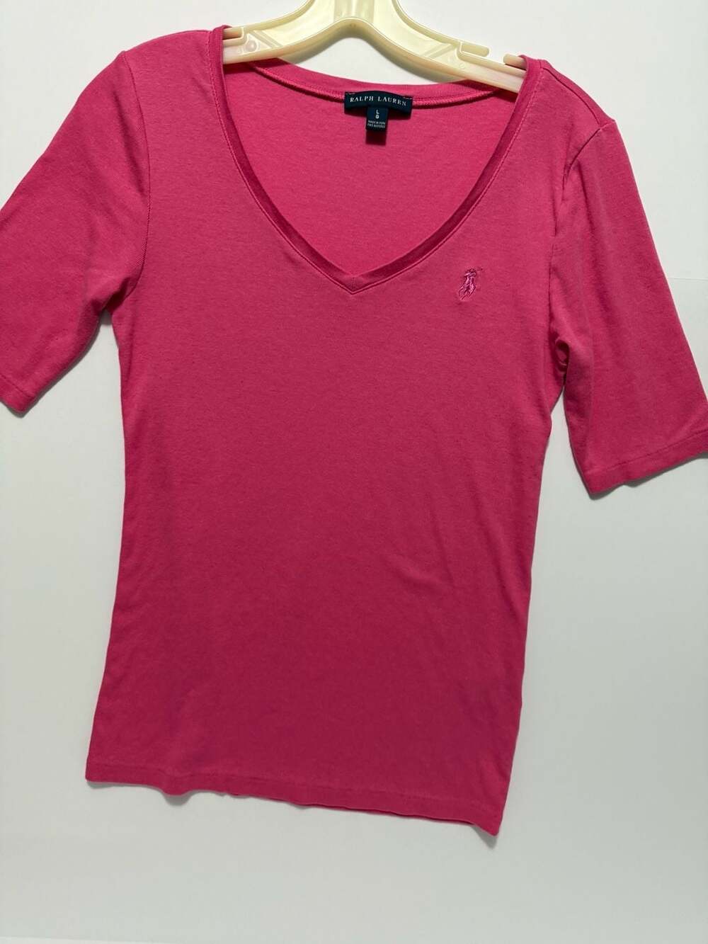 Ralph Lauren Pink Short Sleeve V-Neck Knit Top Shirt